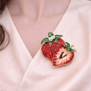 Cute Strawberry Pin – Bright Red Sparkly Brooch